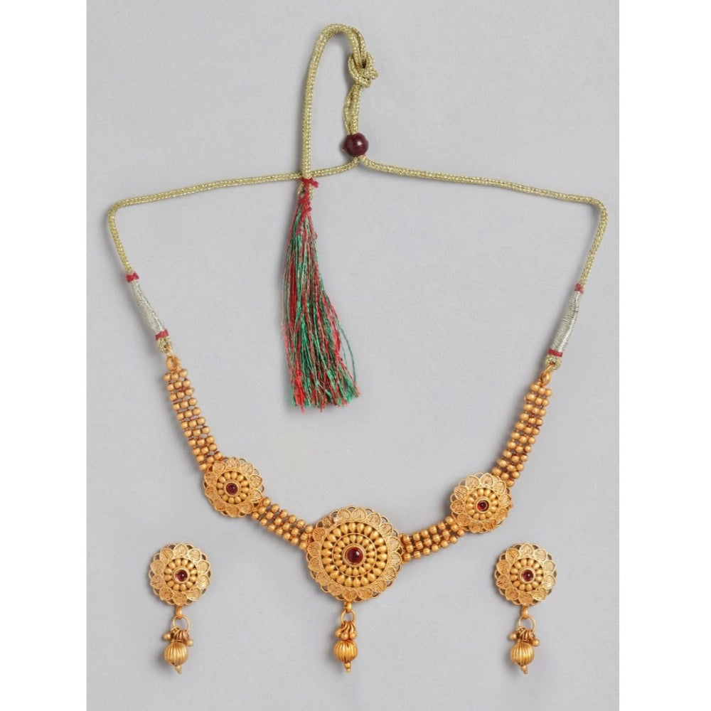Women's Rose Gold Plated Alloy Necklace & Earings Set — Gold · 0218