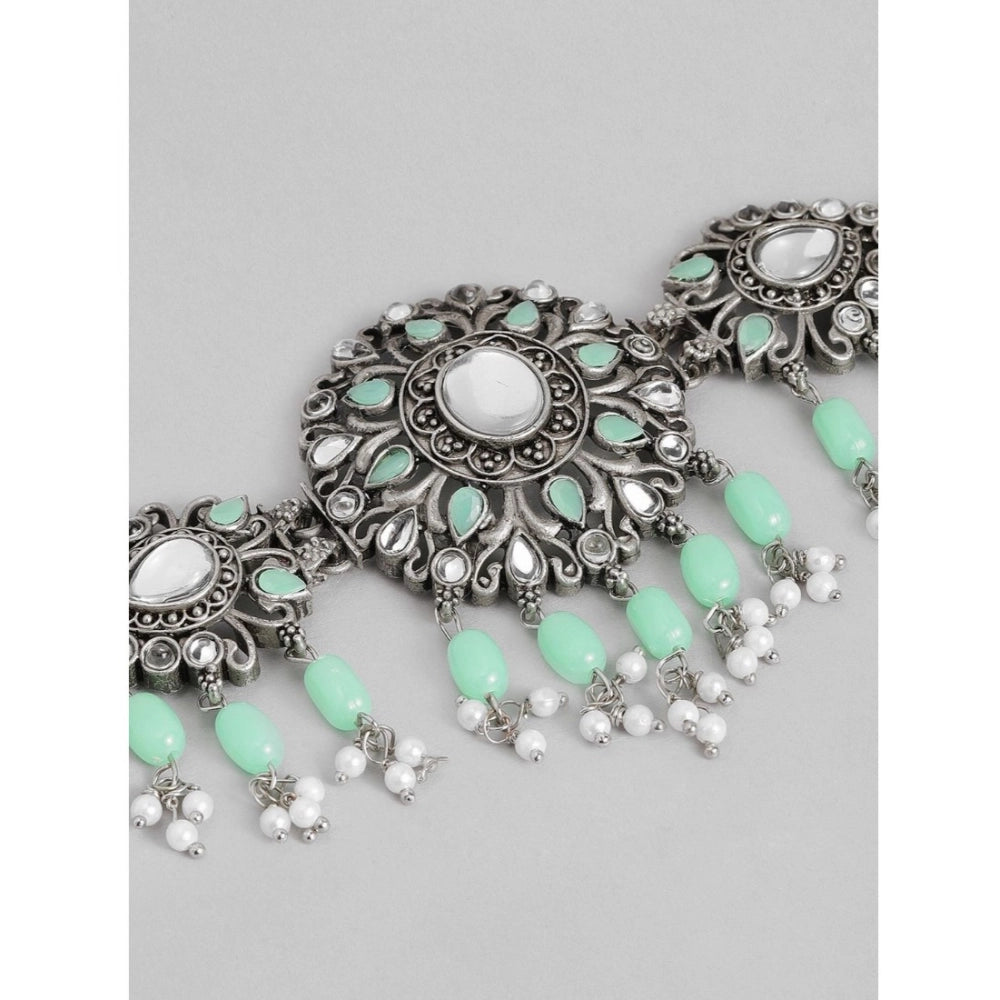 Women's Rose Gold Plated Alloy Necklace & Earings Set — Light Green · 0279