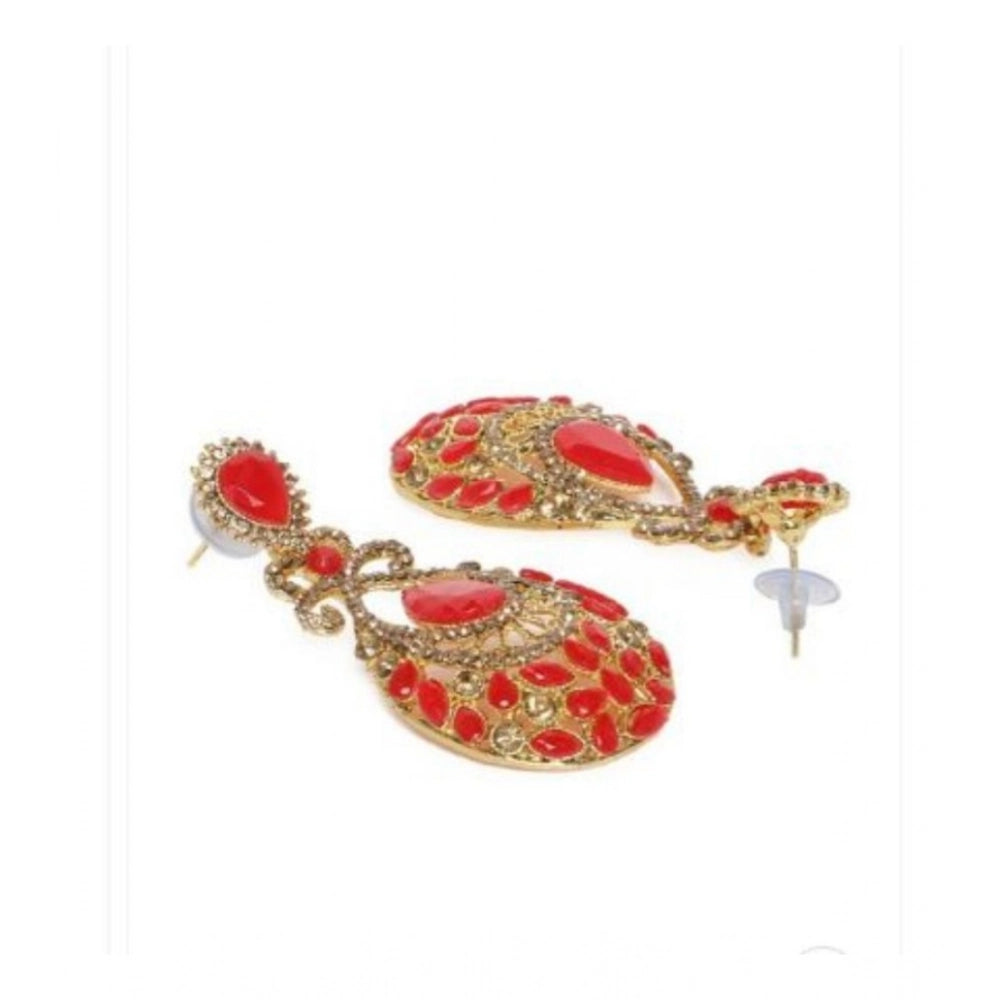 Women's Rose Gold Plated Alloy Earrings — Gold & Red