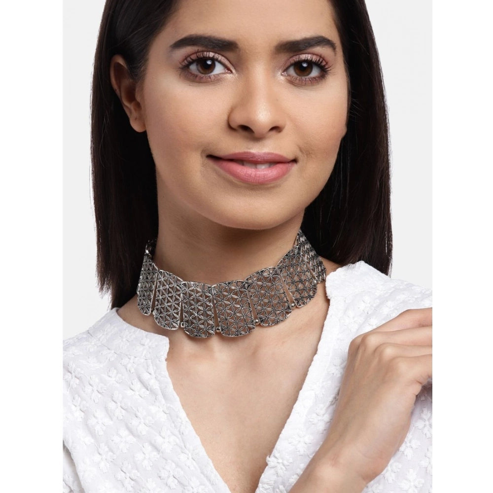 Women's Rose Gold Plated Alloy Choker — Silver
