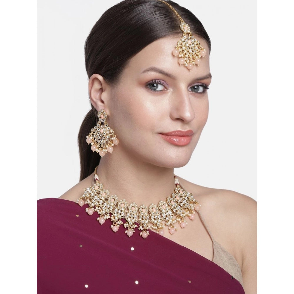 Women's Rose Gold Plated Alloy Necklace & Earings Set — Pink