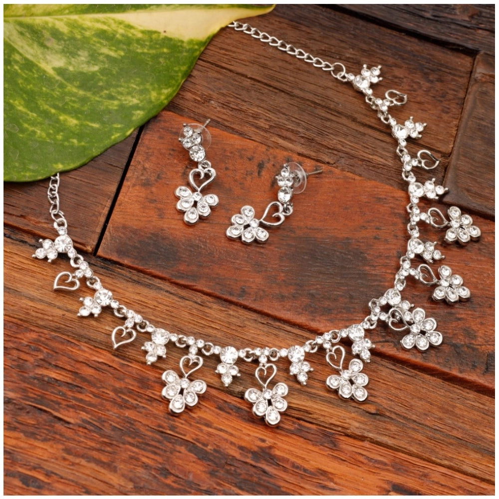 Women's Rose Gold Plated Brass Necklace & Earings Set — Silver