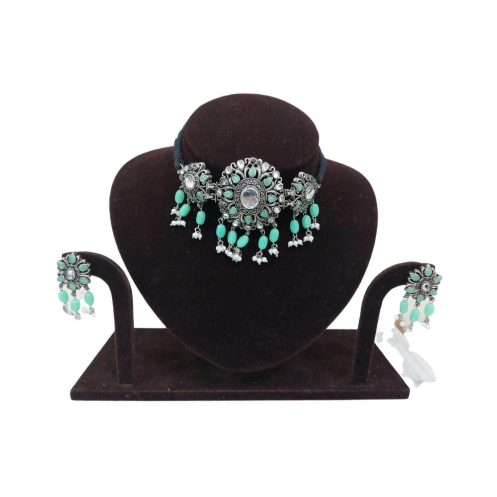 Women's Rose Gold Plated Alloy Necklace & Earings Set — Light Green · 0279