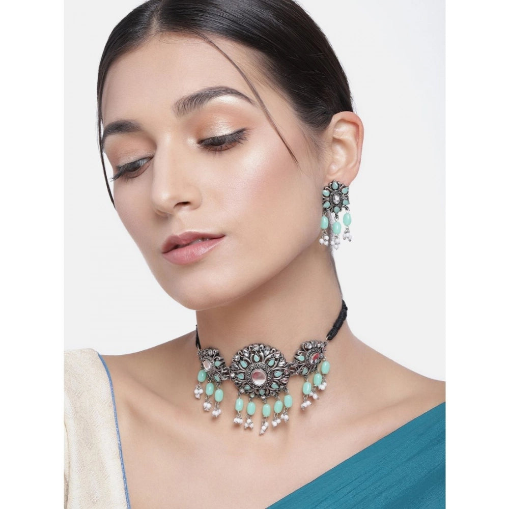 Women's Rose Gold Plated Alloy Necklace & Earings Set — Light Green · 0279