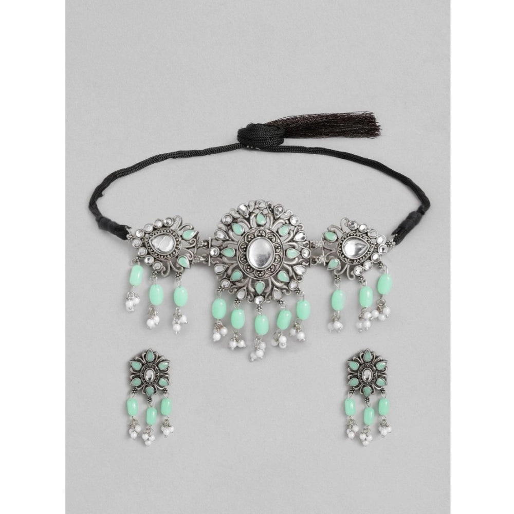 Women's Rose Gold Plated Alloy Necklace & Earings Set — Light Green · 0279