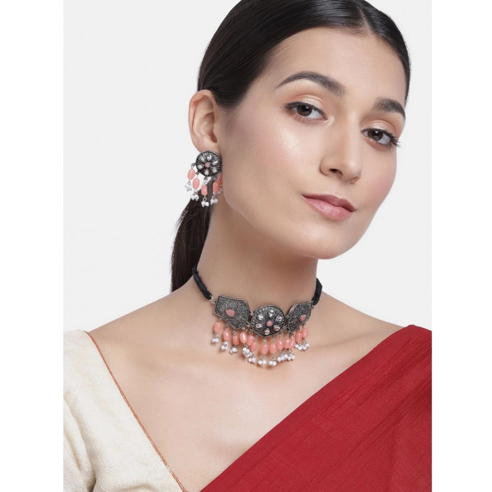 Women's Rose Gold Plated Alloy Necklace & Earings Set — Orange · 0272