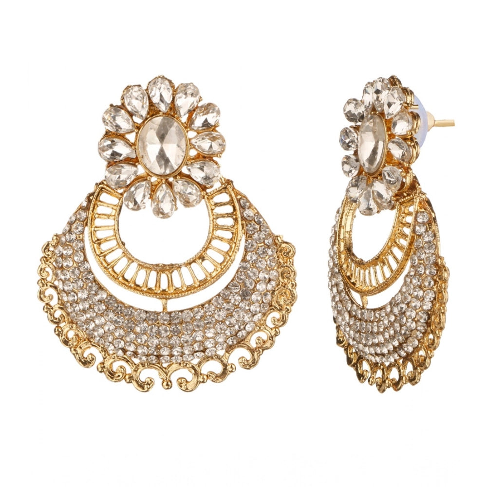 Women's Rose Gold Plated Alloy Kundan Earrings & Mangtikka — White