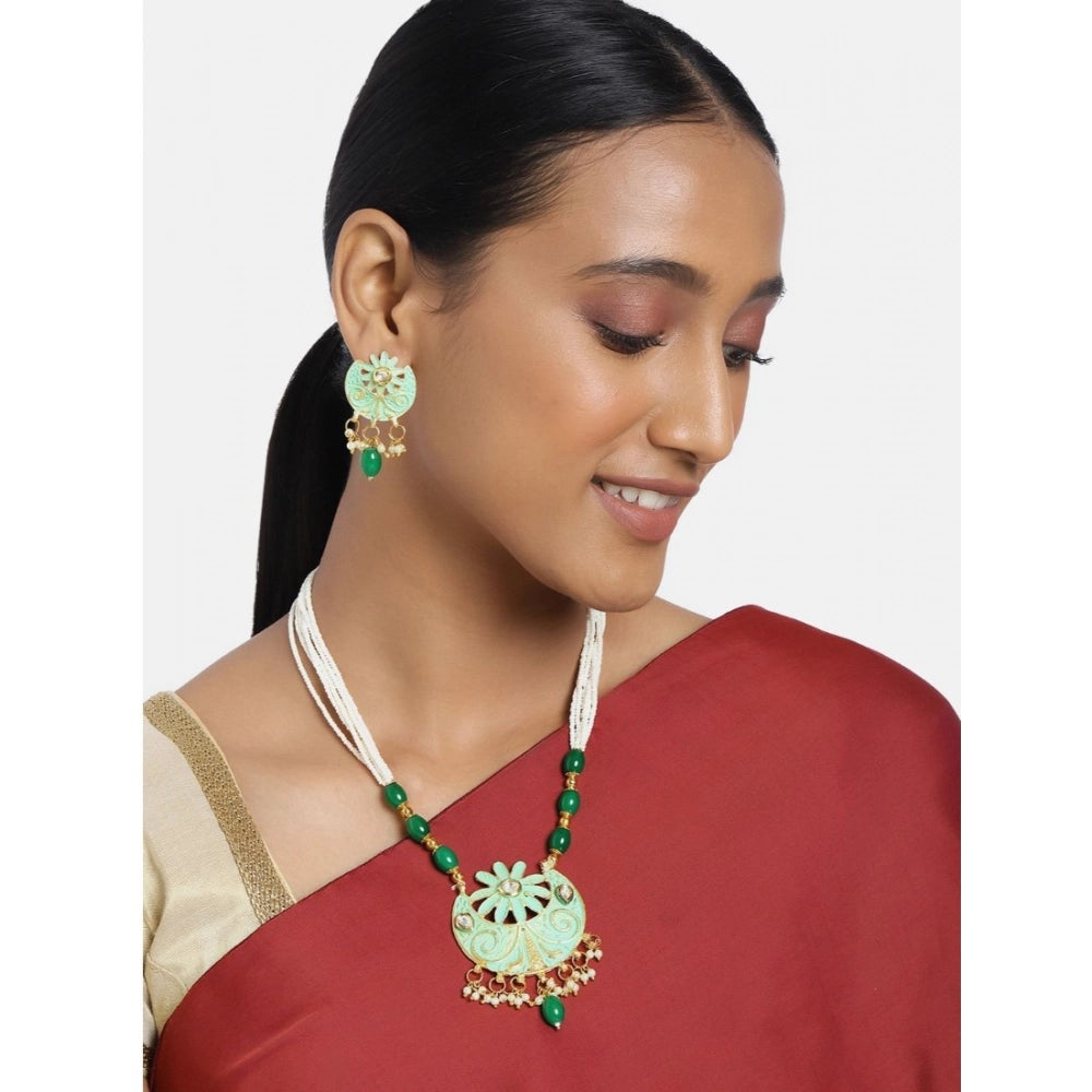 Women's Rose Gold Plated Alloy Necklace & Earings Set — Green · 0136