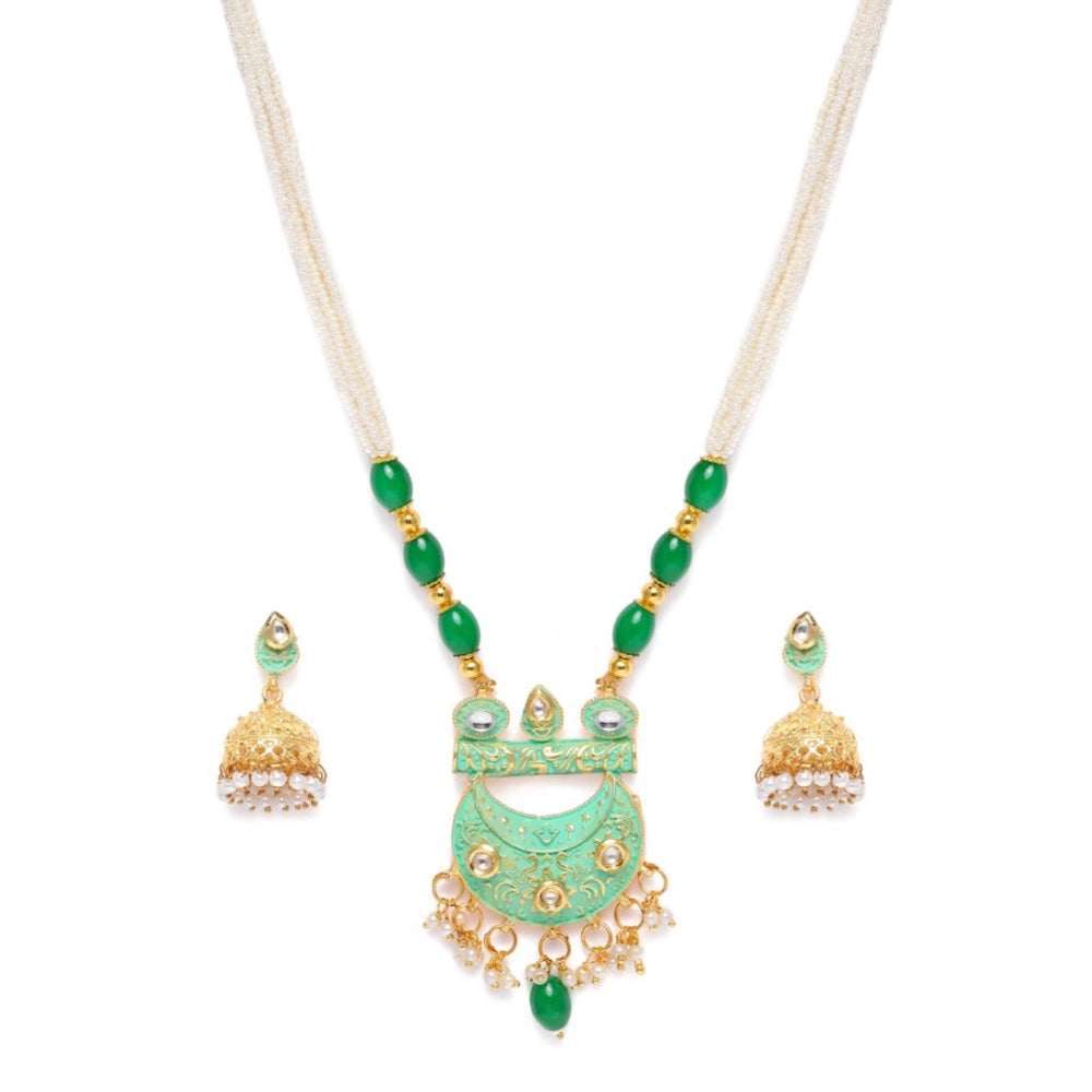 Women's Rose Gold Plated Alloy Necklace & Earings Set — Green · 0134