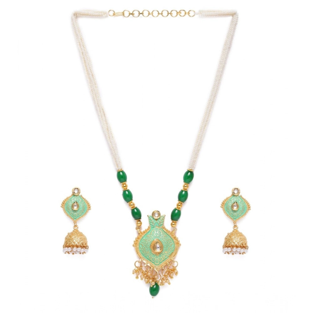 Women's Rose Gold Plated Alloy Necklace & Earings Set — Green · 0135