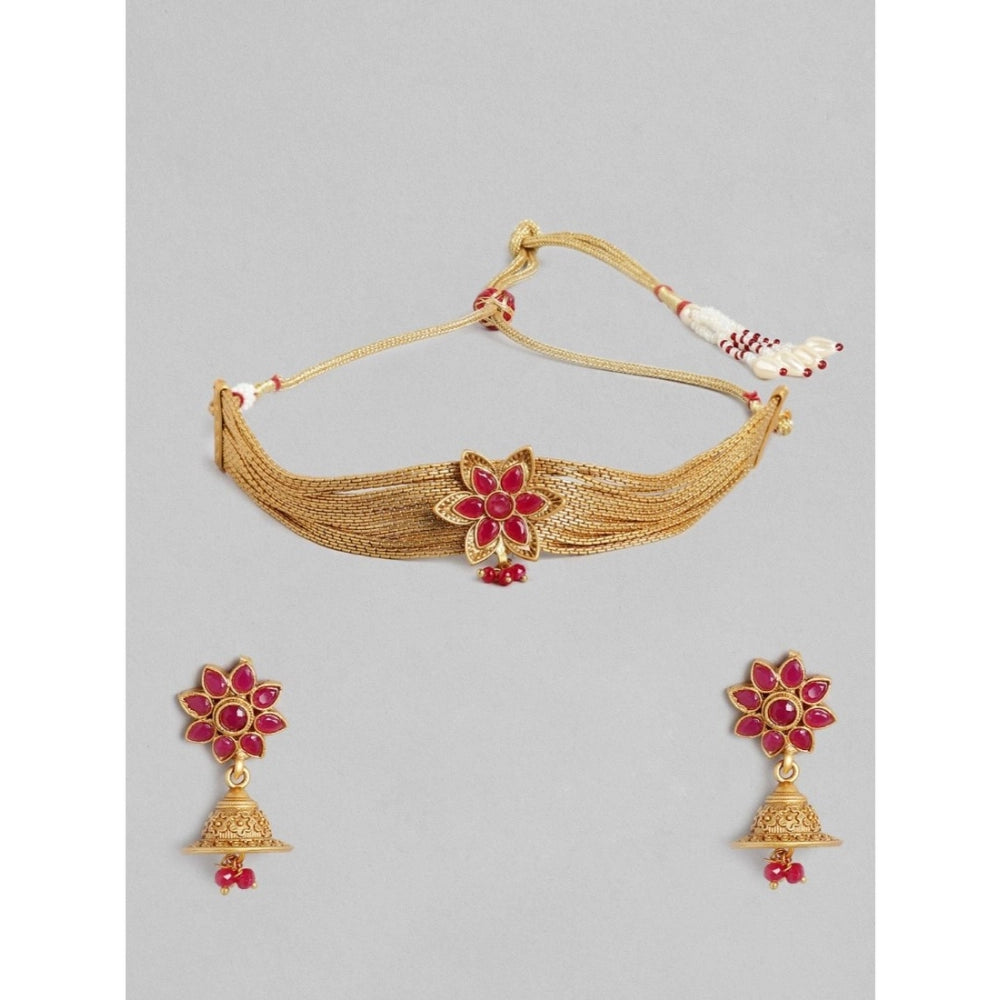 Women's Rose Gold Plated Alloy Necklace & Earings Set — Gold · 0207