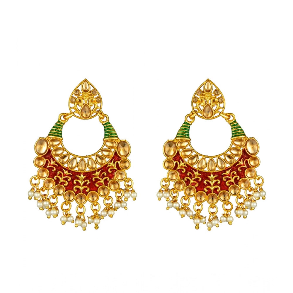 Women's Rose Gold Plated Alloy Kundan Earrings & Mangtikka — Red & Green · 0053