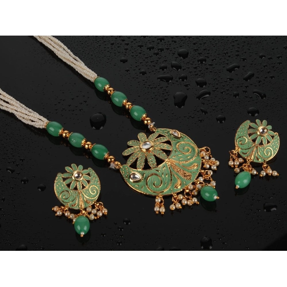 Women's Rose Gold Plated Alloy Necklace & Earings Set — Green · 0136