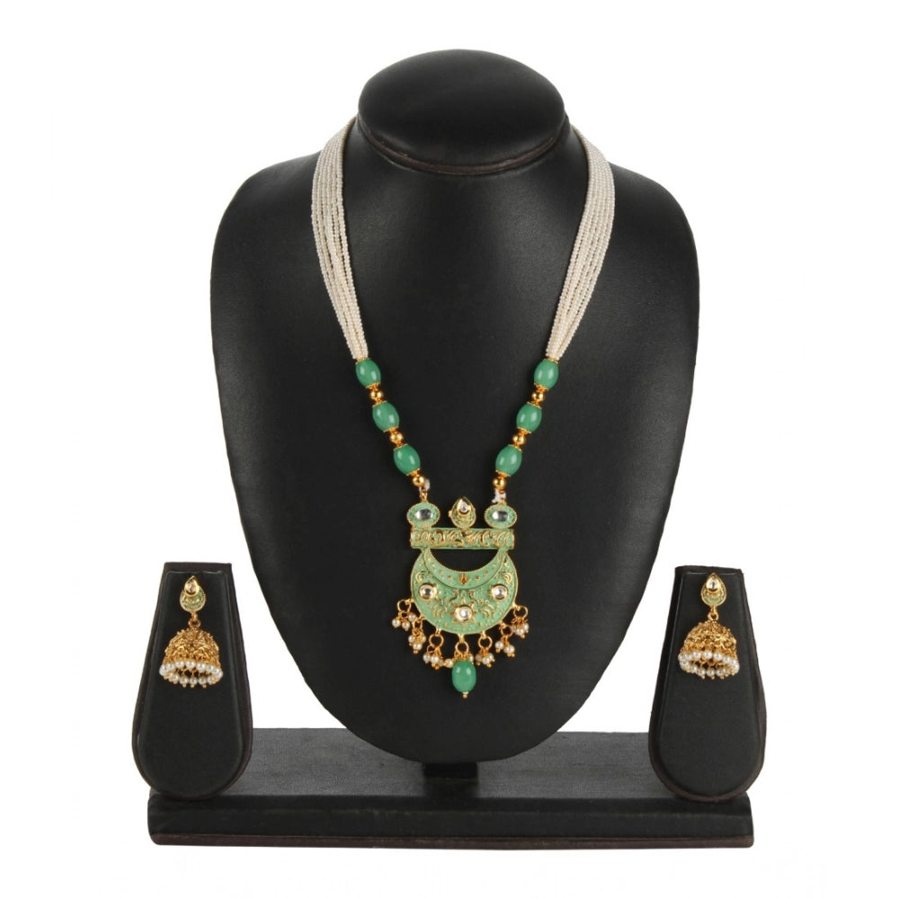 Women's Rose Gold Plated Alloy Necklace & Earings Set — Green · 0134