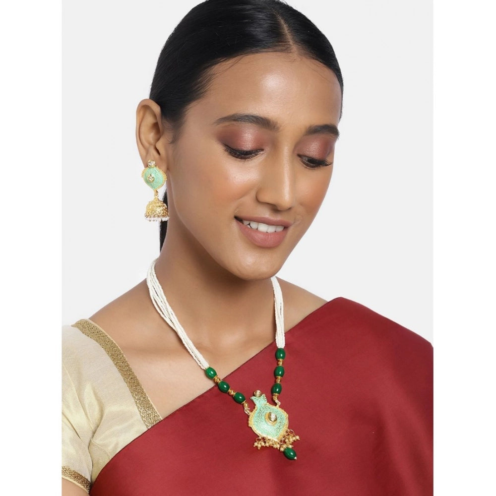 Women's Rose Gold Plated Alloy Necklace & Earings Set — Green · 0135