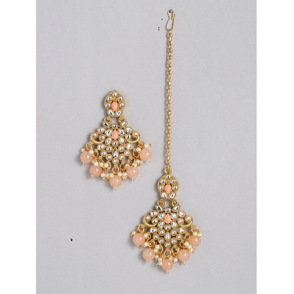 Women's Rose Gold Plated Alloy Necklace & Earings Set — Pink