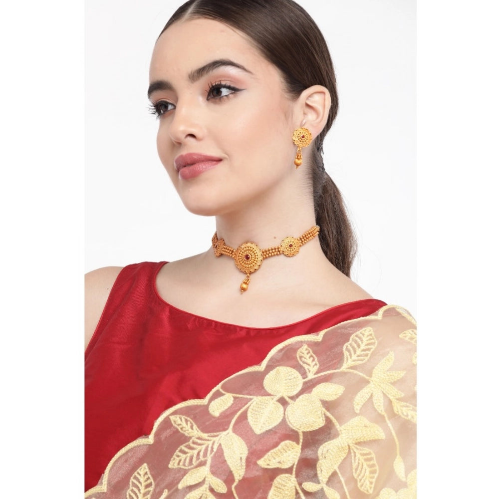 Women's Rose Gold Plated Alloy Necklace & Earings Set — Gold · 0218