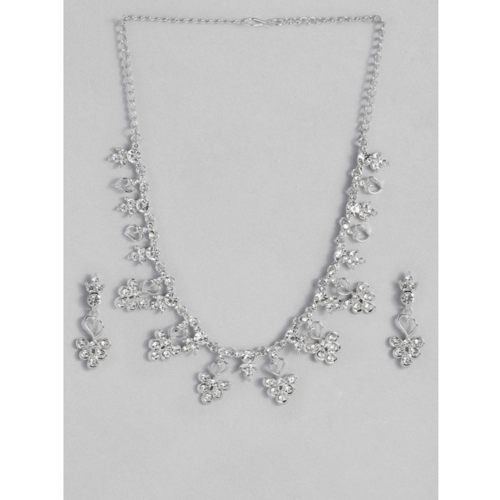 Women's Rose Gold Plated Brass Necklace & Earings Set — Silver