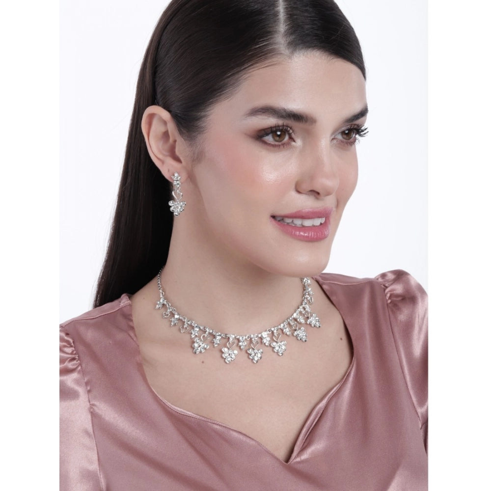 Women's Rose Gold Plated Brass Necklace & Earings Set — Silver