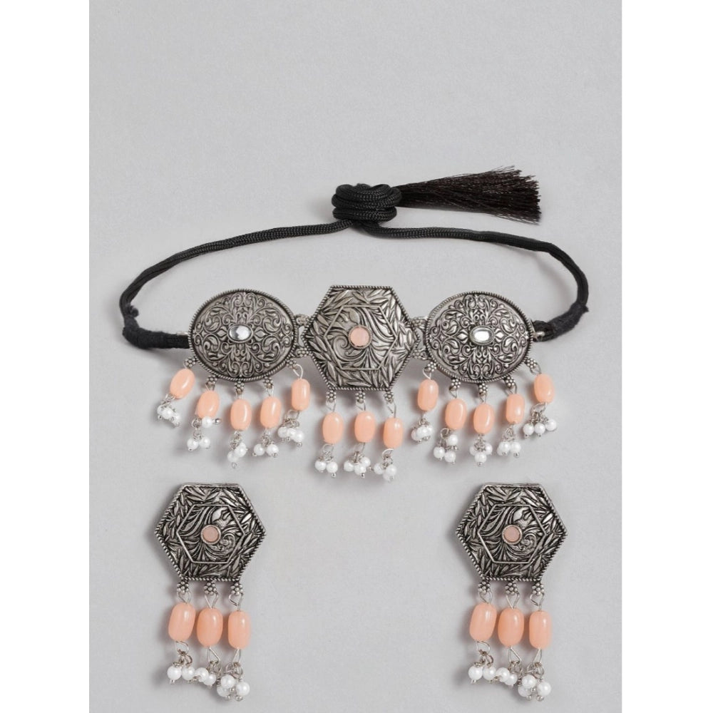 Women's Rose Gold Plated Alloy Necklace & Earings Set — Orange · 0276