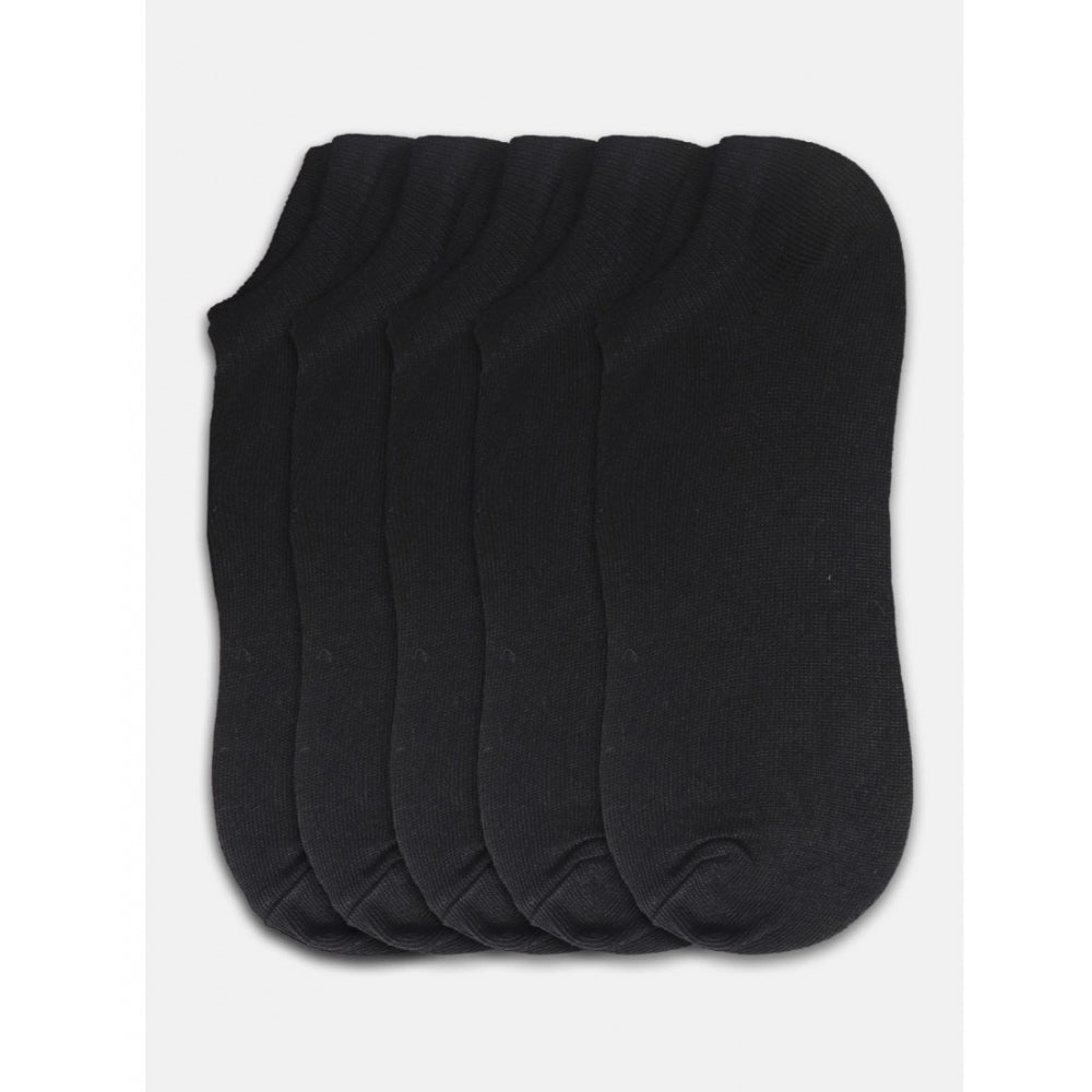 5 Pairs Unisex Casual Cotton Blended Solid Ankle Length — Black