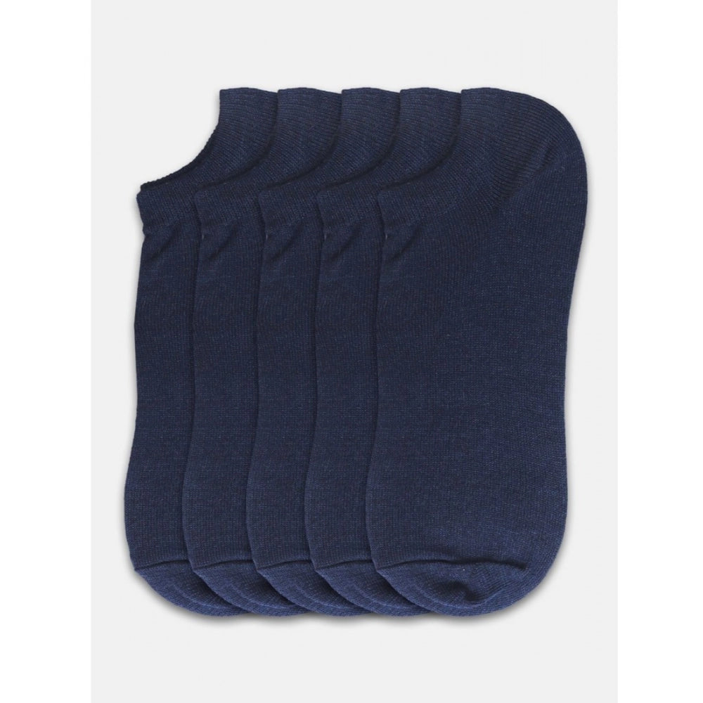 5 Pairs Unisex Casual Cotton Blended Solid Ankle Length — Navy