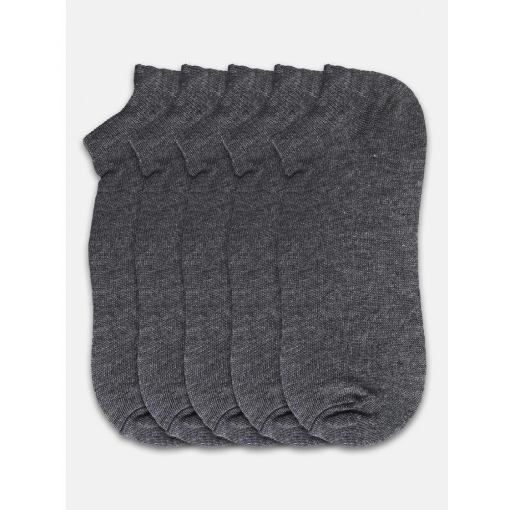 5 Pairs Unisex Casual Cotton Blended Solid Ankle Length — Dark Grey