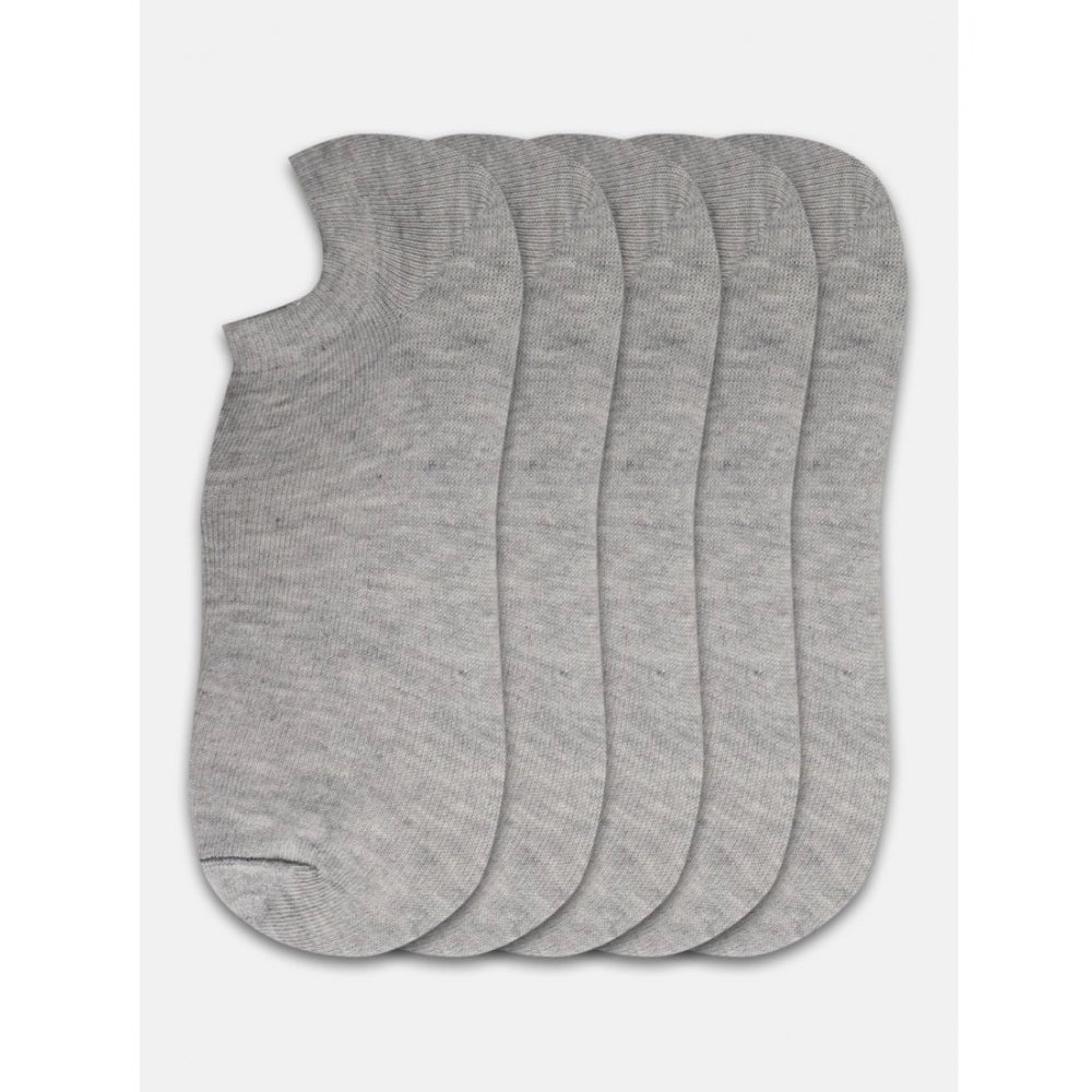 5 Pairs Unisex Casual Cotton Blended Solid Ankle Length — Light Grey