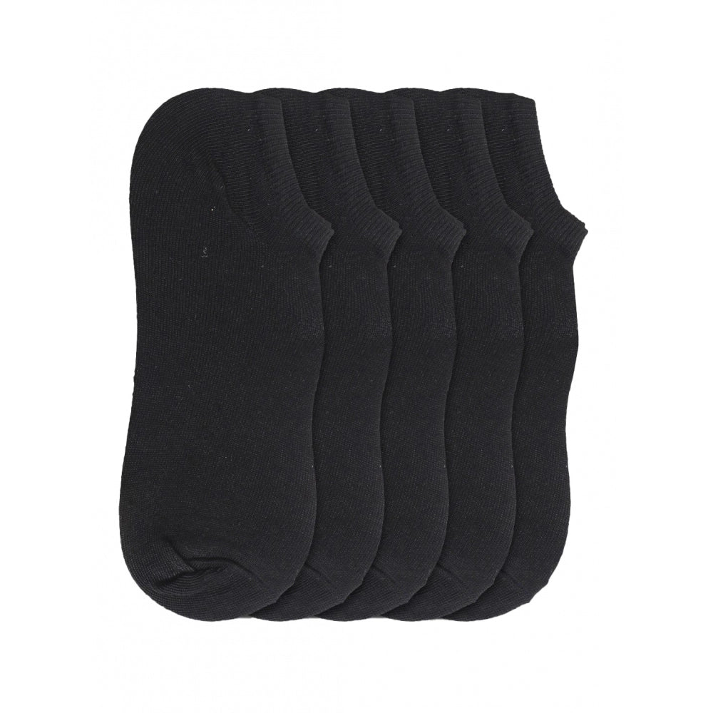 5 Pairs Unisex Casual Cotton Blended Solid Ankle Length — Black