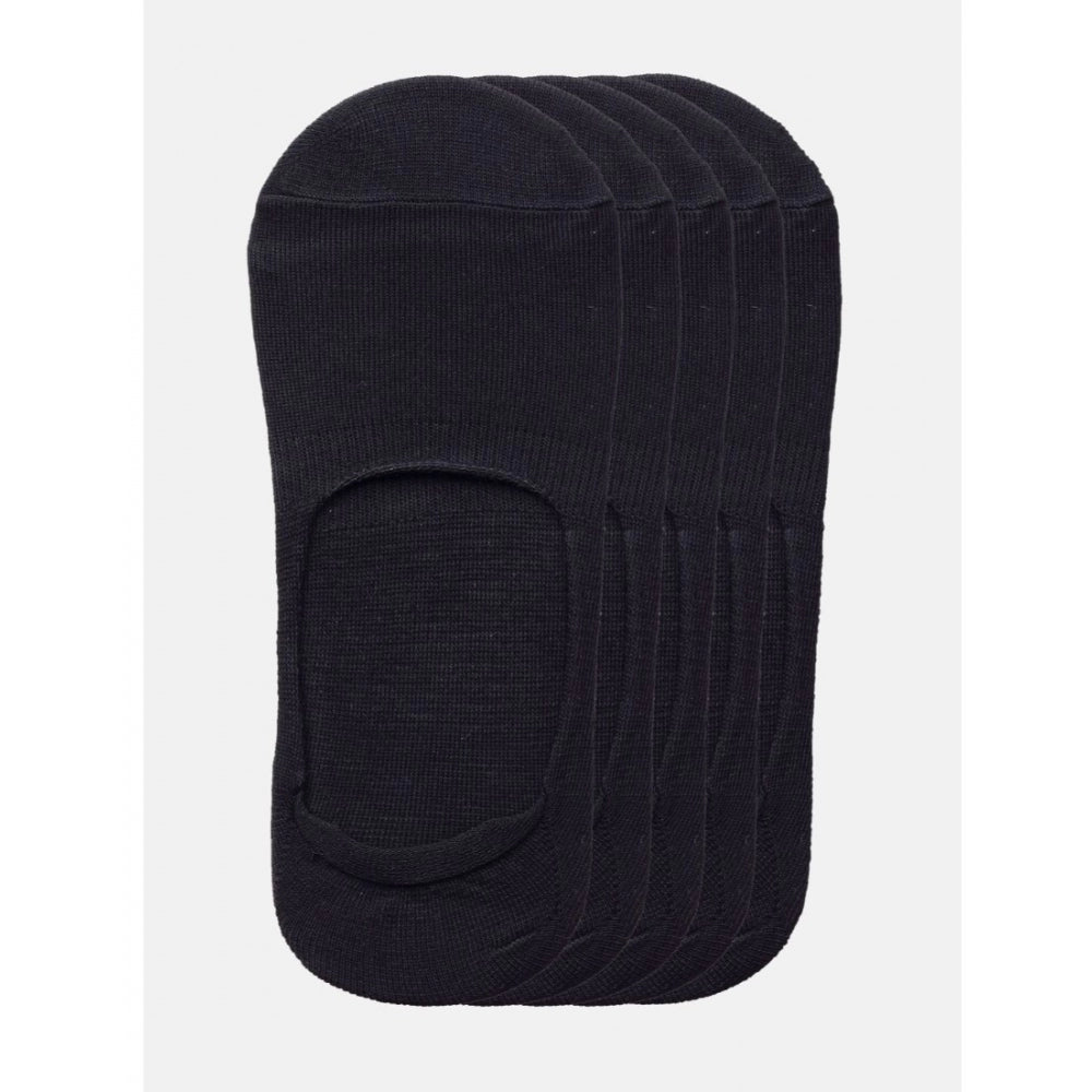 5 Pairs Unisex Casual Cotton Blended Solid No-Show Socks — Black