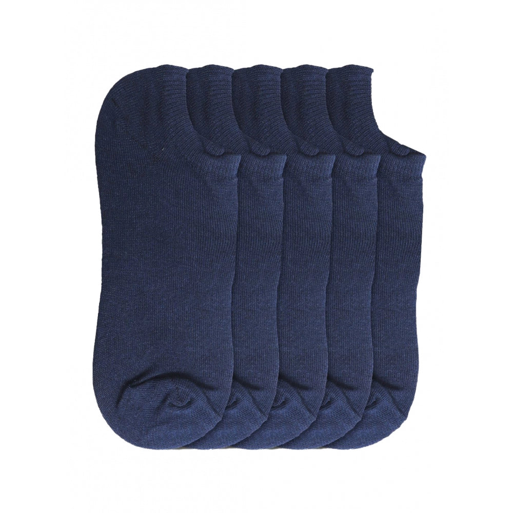 5 Pairs Unisex Casual Cotton Blended Solid Ankle Length — Navy