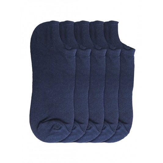 5 Pairs Unisex Casual Cotton Blended Solid Ankle Length — Navy