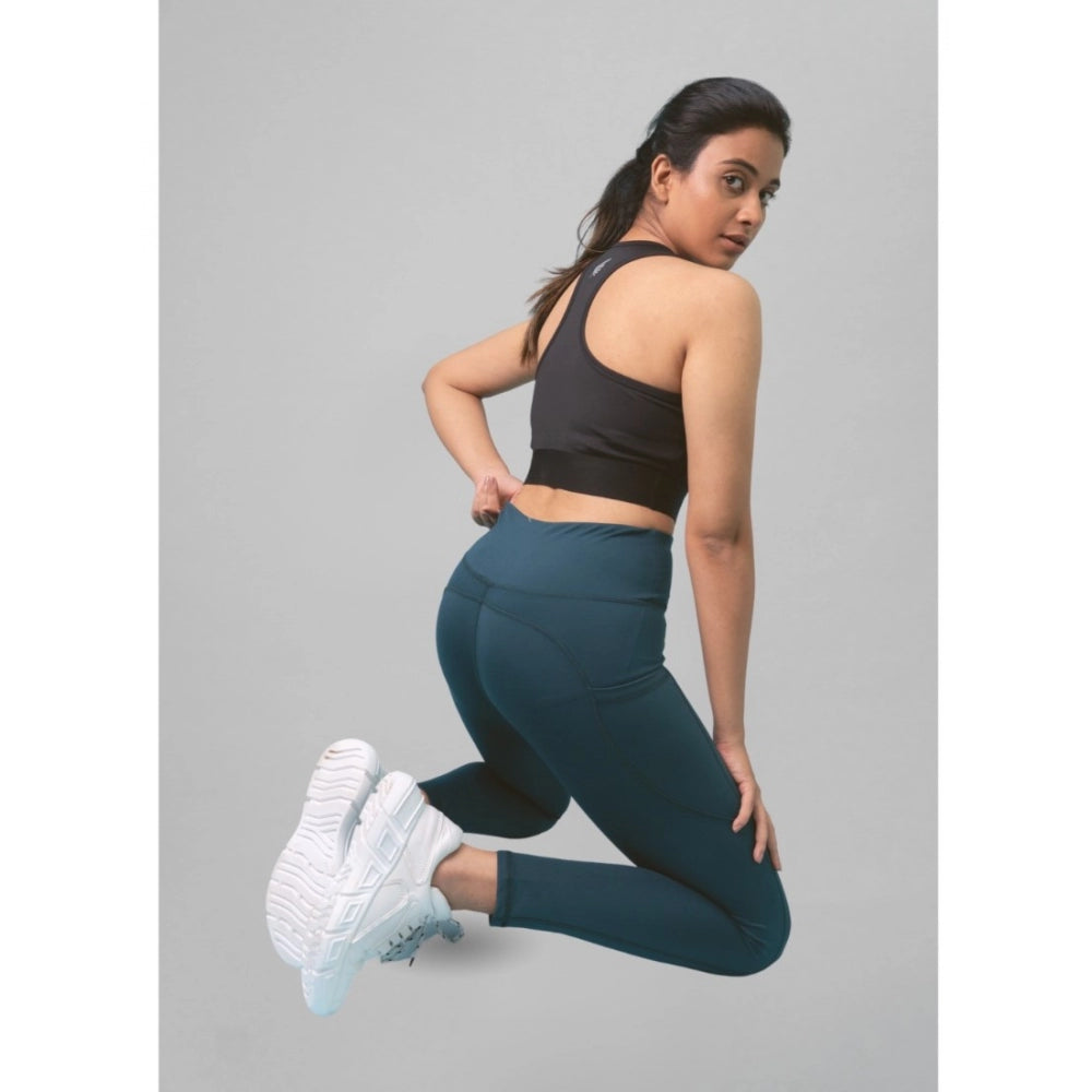 Women's Polyster Solid Sport Leggings — Blue