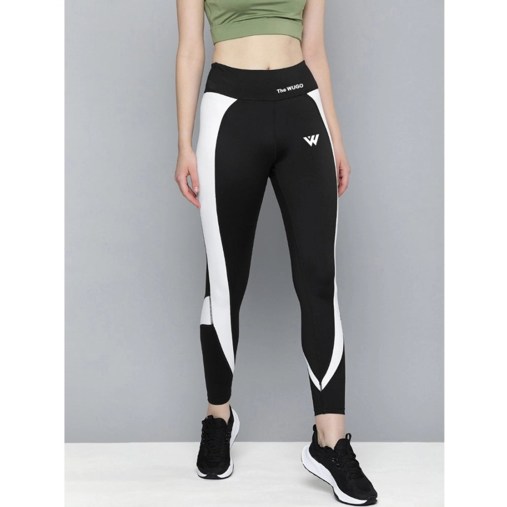 Women's Polyster Solid Sport Leggings — Black & White