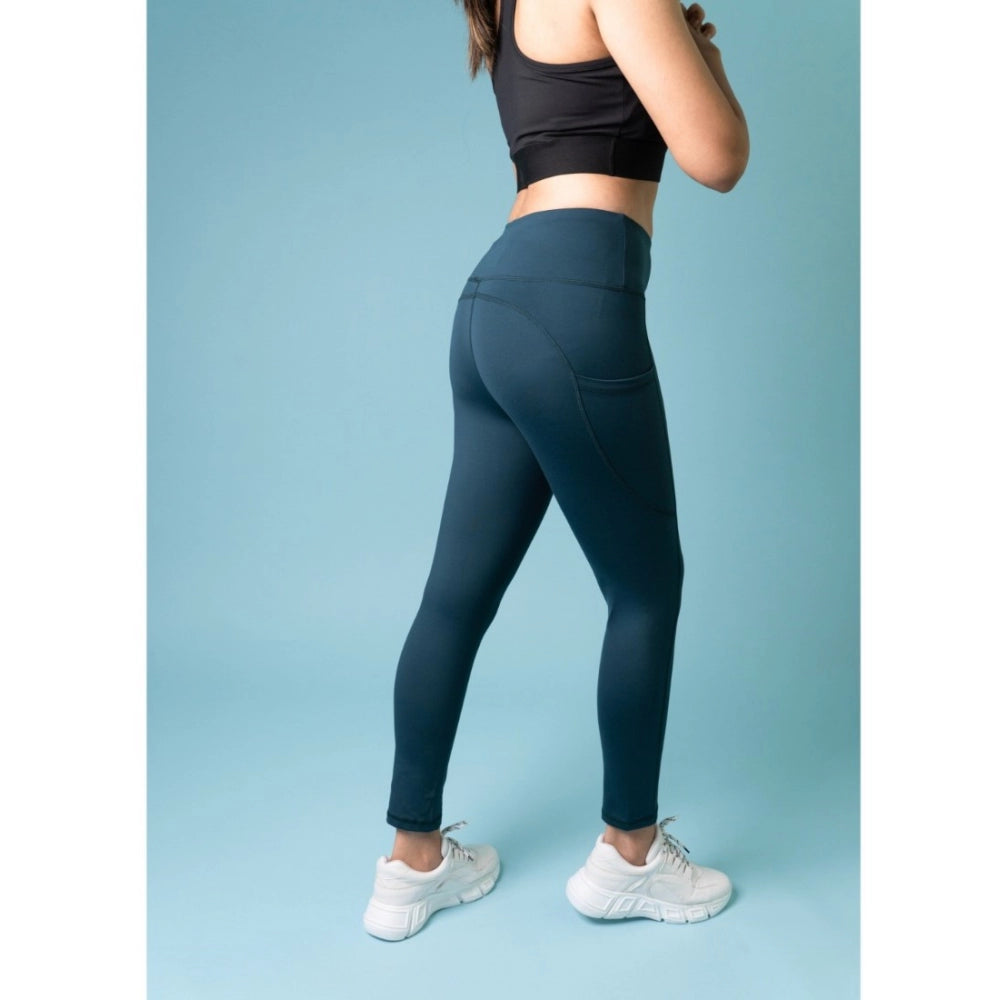 Women's Polyster Solid Sport Leggings — Blue