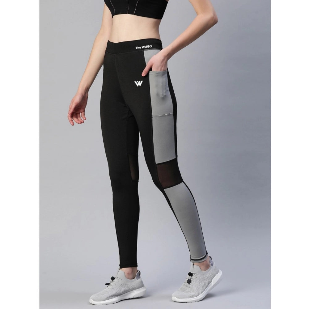 Women's Polyster Solid Sport Leggings — Black & Grey