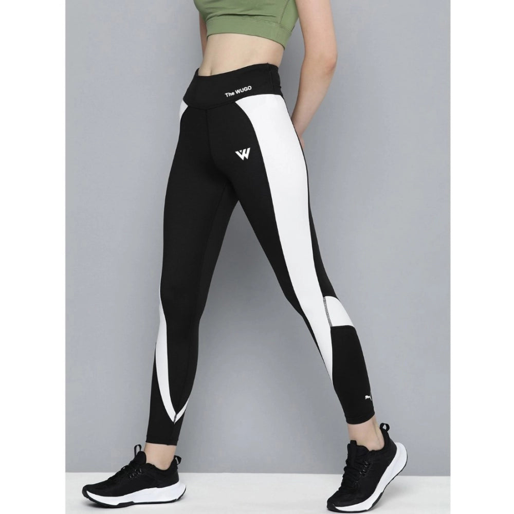 Women's Polyster Solid Sport Leggings — Black & White