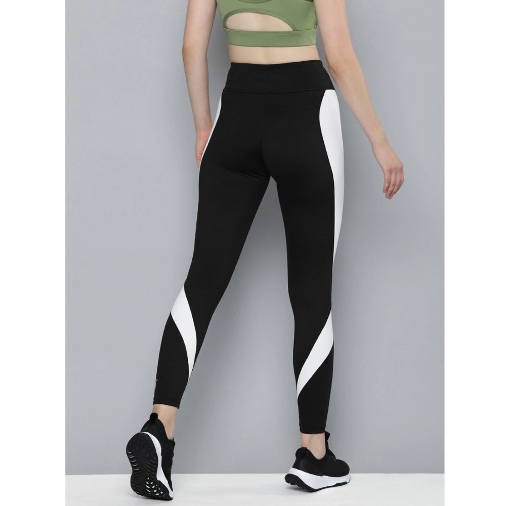 Women's Polyster Solid Sport Leggings — Black & White