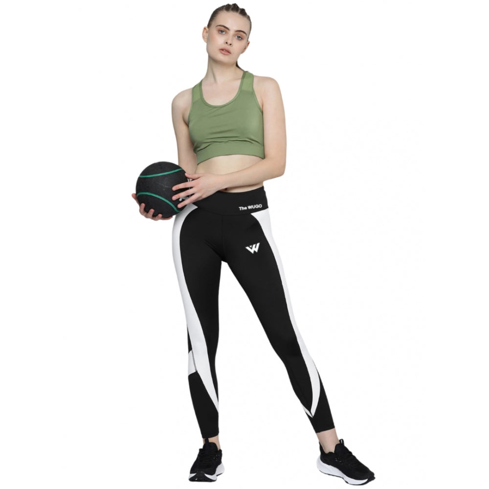 Women's Polyster Solid Sport Leggings — Black & White