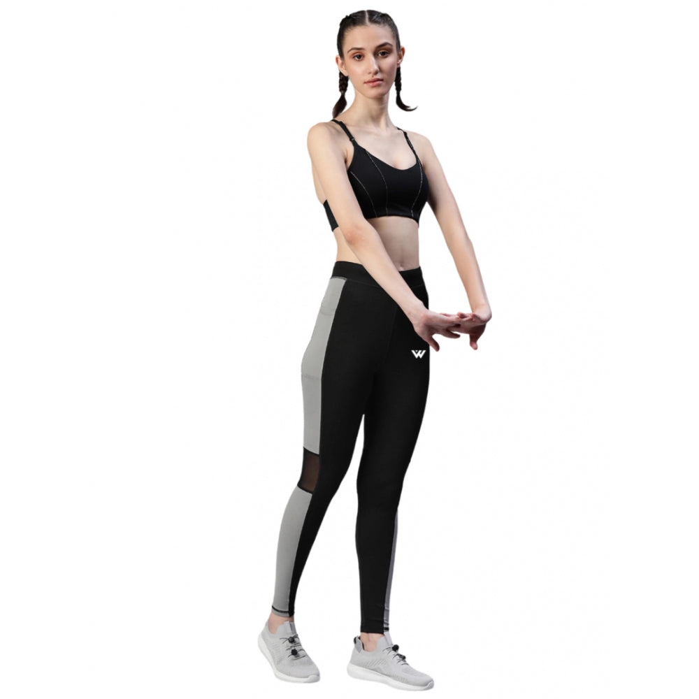 Women's Polyster Solid Sport Leggings — Black & Grey