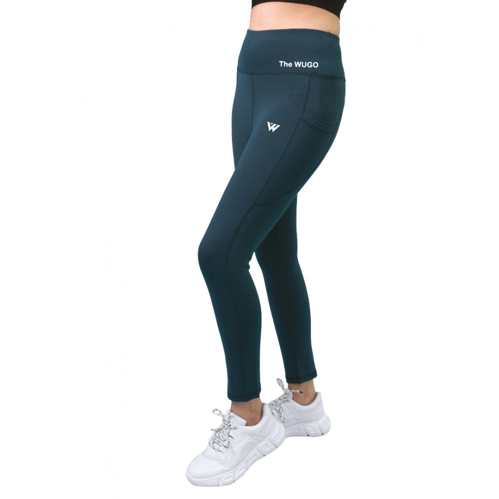 Women's Polyster Solid Sport Leggings — Blue