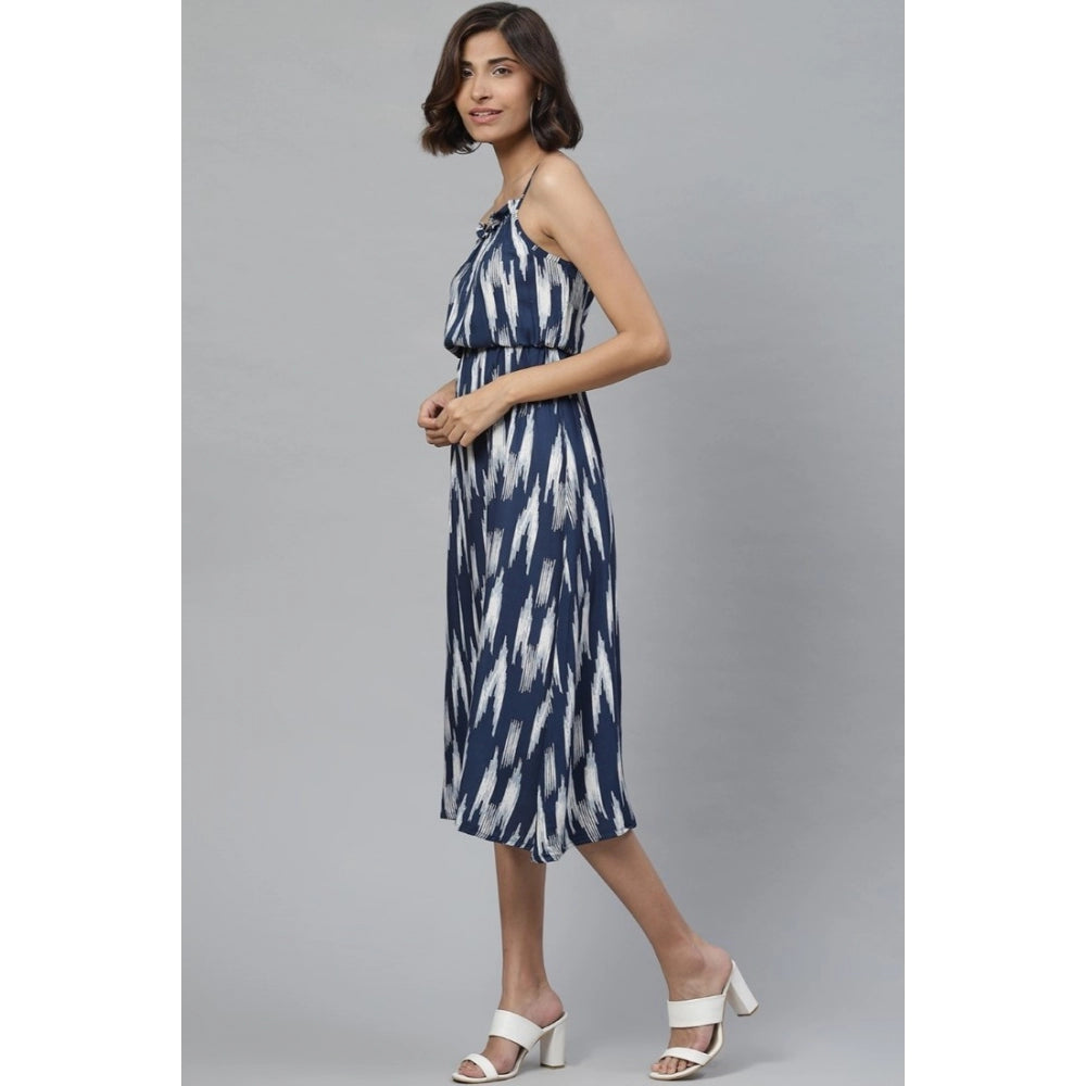 Women's Casual Sleeveless Ikat Print Rayon Dress — Blue