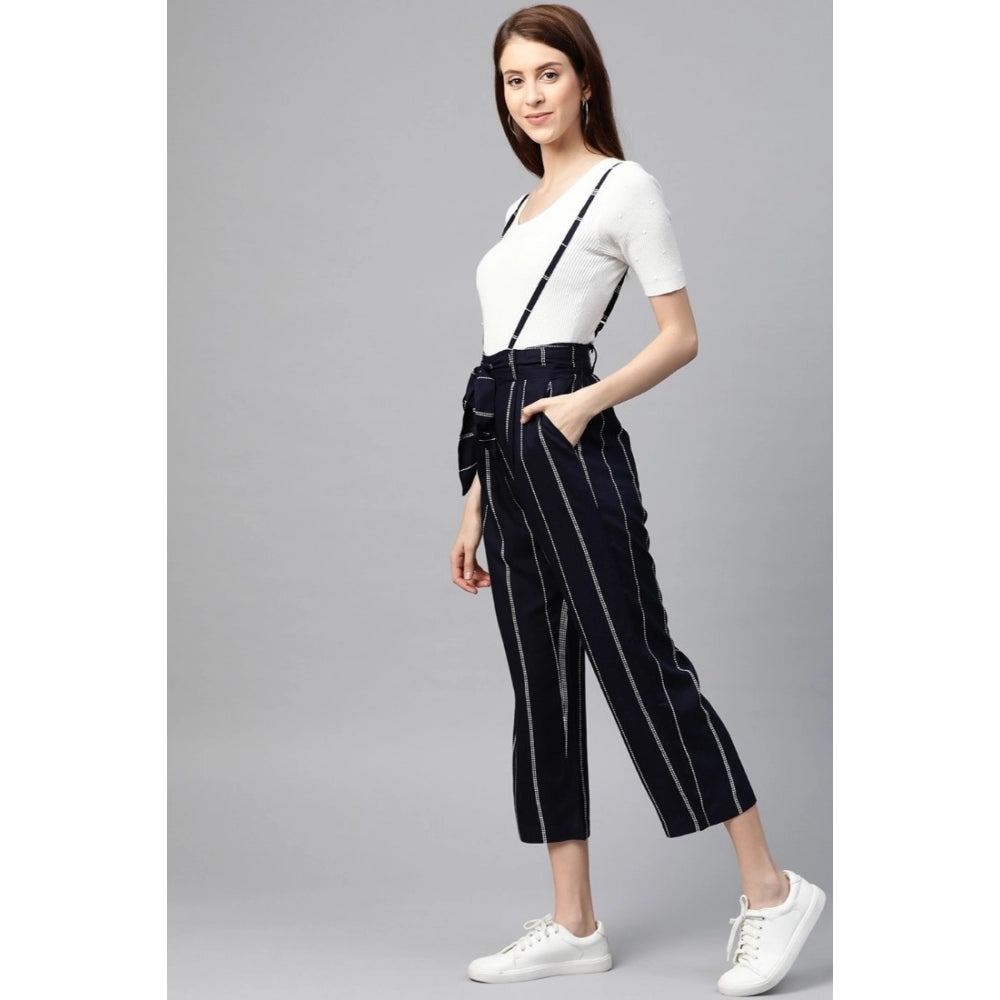 Women's Casual Short Sleeve Striped Rayon Dungaree — Blue