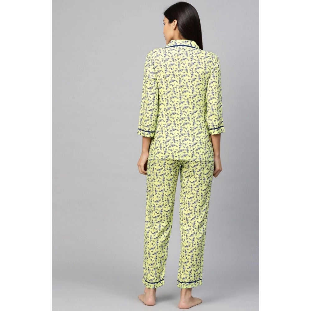 Women's Casual 3/4 Sleeve Floral Printed Rayon Shirt — Green
