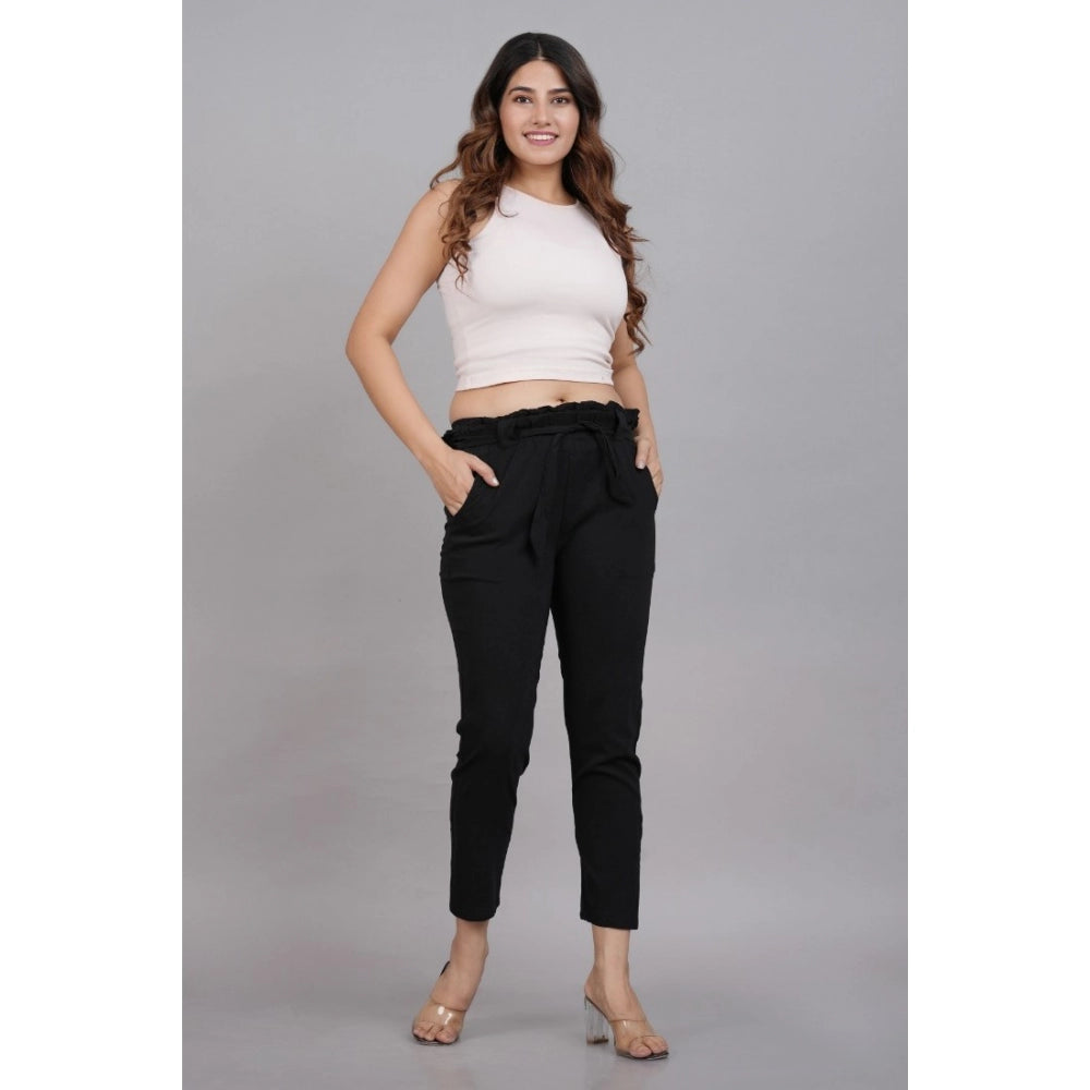 Women's Casual Solid Lycra Trouser Pant — Black