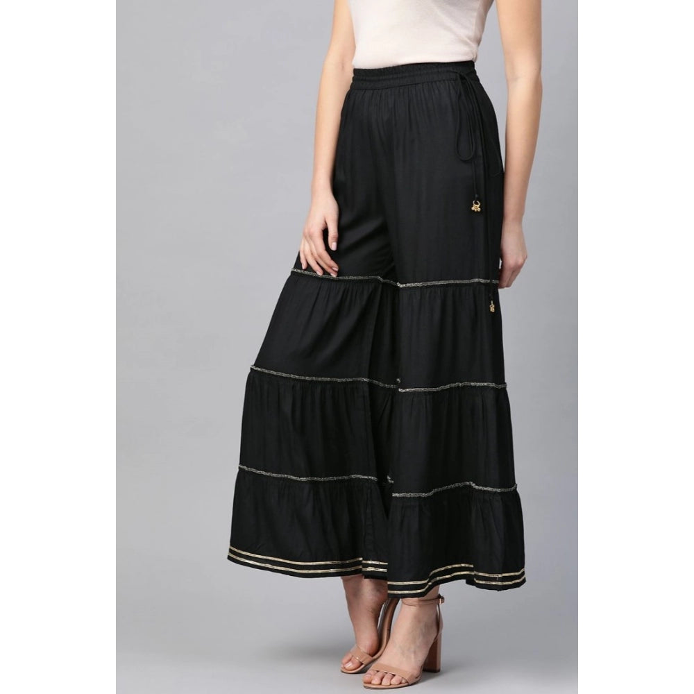 Women's Casual Solid Rayon Sharara — Black