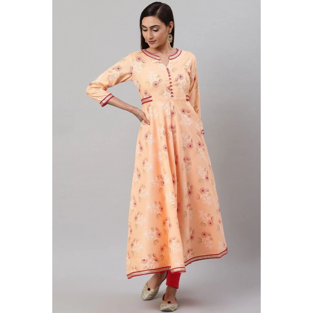Women's Casual 3/4 Th Sleeve Floral Printed Rayon Kurti — Peach