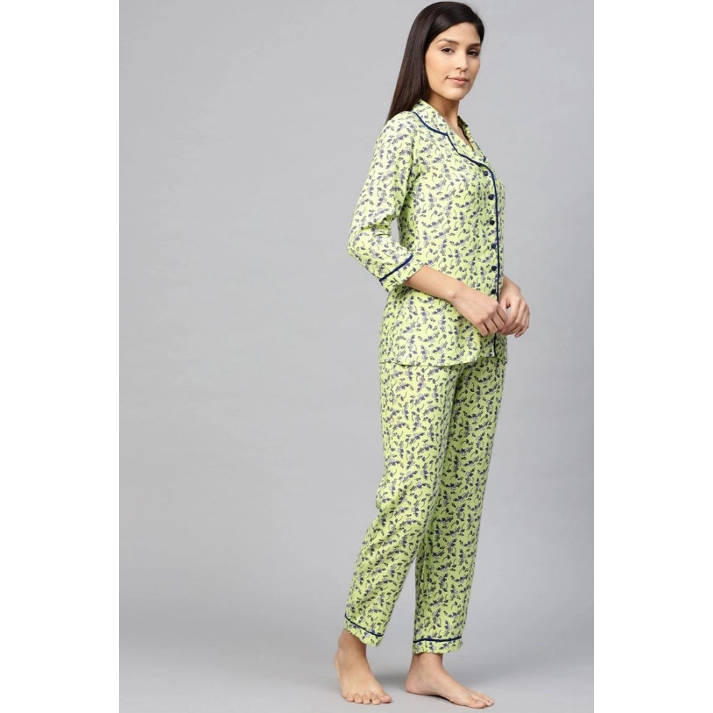 Women's Casual 3/4 Sleeve Floral Printed Rayon Shirt — Green
