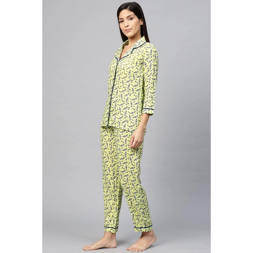 Women's Casual 3/4 Sleeve Floral Printed Rayon Shirt — Green