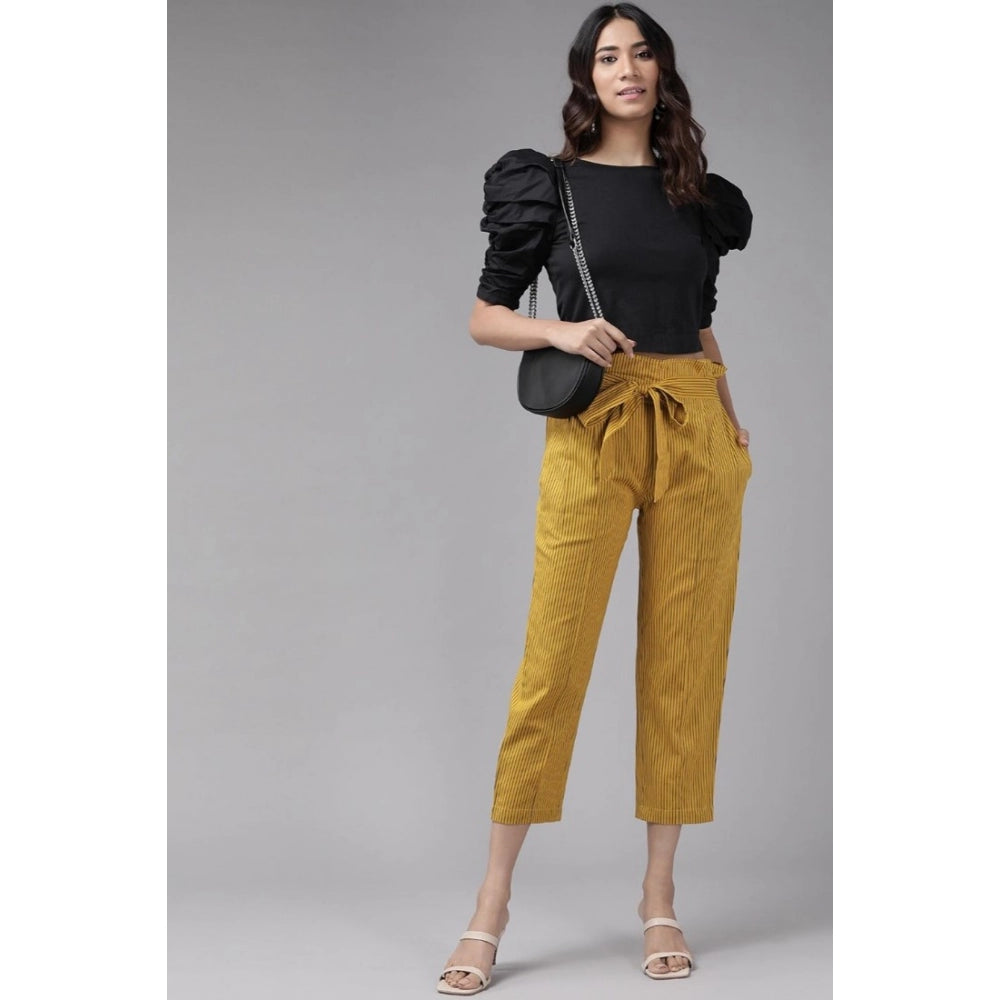 Women's Casual Printed Cotton Flex Trouser Pant — Mustard